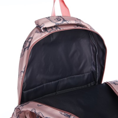 Рюкзак школьный на молнии, с карманами, с рисунком, размер 30×14×42.5 см, розовый