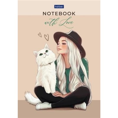 Блокнот А5 40л клетка на склейке "With love" жесткая подложка (093198) Хатбер