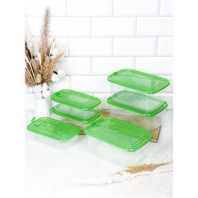 Набор пластиковых контейнеров прямоугольный 6 штук 600х3/1800х3 мл / 6051 /уп 36/ ДОП СКИДКА НА КОРОБ 3%