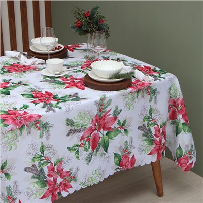 Скатерть новогодняя Доляна «Рождественский букет» 145×300 см, 100% п/э