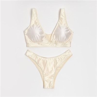 Купальник раздельный однотонный с завязками женский MINAKU, белый, размер 42