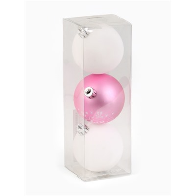 Шары ёлочные «С Новым годом!», пластик, d=6, 3 шт., розовый, белый