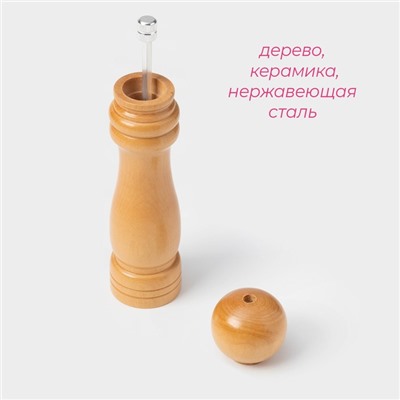 Мельница для специй Доляна «Дуновение леса», 21×4.5 см, керамический механизм, бежевая