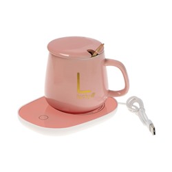 Кружка с подогревом LSK-1501, подставка, от USB, 16 Вт, розовая