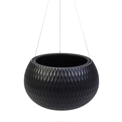 Кашпо для цветов «Жемчужина», 7 л, d=36 см, h=22 см, пластик, со вставкой, подвесное, цвет графитовый
