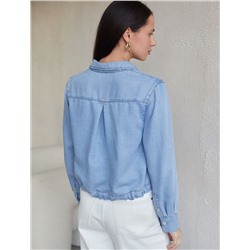 Укороченная блузка с кулиской из джинсового лиоцелла