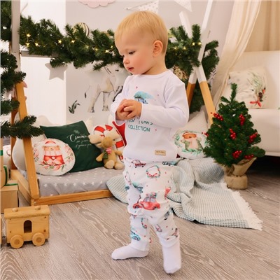 Пижама детская MINAKU New Year's cars, рост 68-74 см, белая