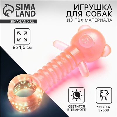 Игрушка для собак жевательная светящаяся в темноте «Медвежонок», 9×4.5 см