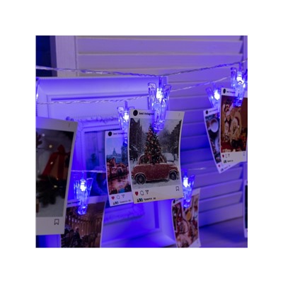 Гирлянда-нить, 4.5 м с насадками «Прищепки», IP20, прозрачная нить, 20 LED, свечение синее, 220 В