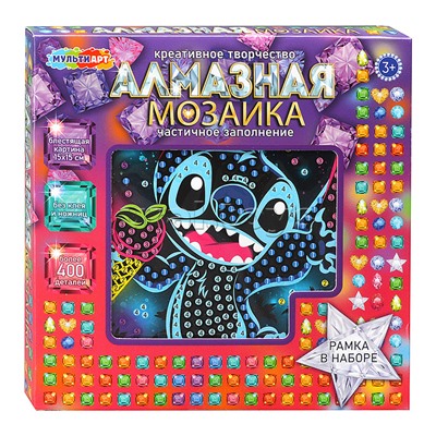 Алмазная мозаика на черном фоне 15*15 "Стич" в коробке