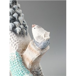 УЦЕНКА Сувенир керамика свет «Снеговик с птицей и зимним домиком, срез дерева» 41×25×9 см