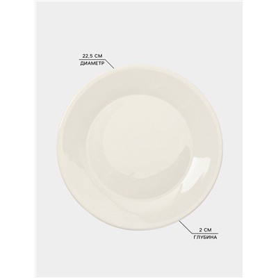 Тарелки Доляна White Label, набор 4 шт., d=22.5 см, фарфор, белые