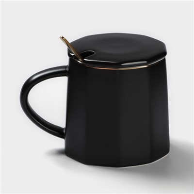 Кружка с ложкой Simple, 350 мл, керамика, чёрная