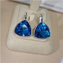 Серьги с кристаллом под Swarovski ювелирная бижутерия коллекция "Дубай" покрытие посеребрение, вставка: стекло, цвет: голубой, арт.414.578