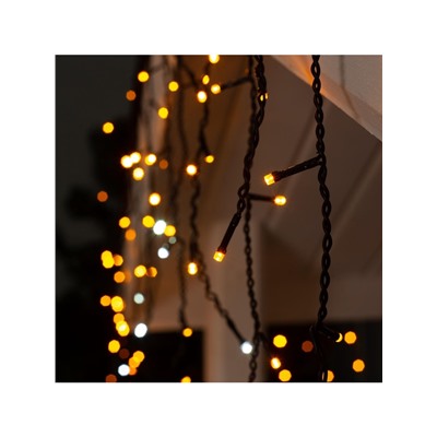 Гирлянда «Бахрома» 3×0.6 м, IP44, УМС, тёмная нить, 160 LED, свечение жёлтое, мерцание белым, 220 В