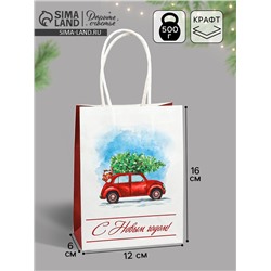 Пакет бумажный подарочный новогодний крафт «Ёлка» 16×12×6 см