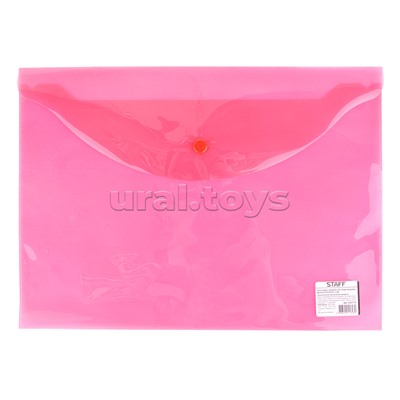 Папка-конверт с кнопкой эконом, А4, 340*240мм, прозрачная, красная, до 100 лист, 0,12мм,