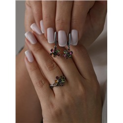 Кольцо из серебра с нат.раух-топазом и нат.турмалином цв.мульти родированное 925 пробы К-3778рс42807