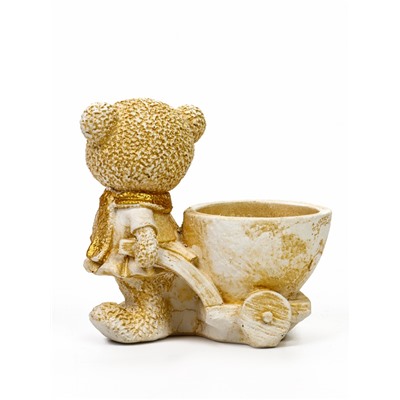 Кашпо гипс «Медведица с тележкой», 10×10×6 см, слоновая кость