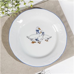 Тарелка Добрушский завод «Гуси», d=20 см, фарфор, белая, рисунок МИКС