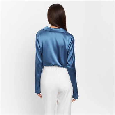 Блуза женская шелковая MIST: Classic Collection, размер 50, синий