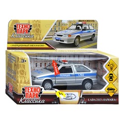 Машина металл ВАЗ-2113 Полиция 12 см, (двери, серебристый,свет-звук) в коробке
