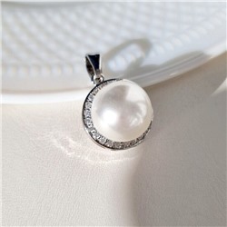 Комплект ювелирной бижутерии коллекция "Дубай", кулон и кольцо 19 р, покрытие посеребрение, вставка: фианиты, иск. жемчуг, цвет: перламутровый, арт.214.745-19