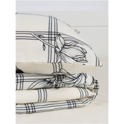 Постельное бельё евро «Этель» Ink flowers, бязь