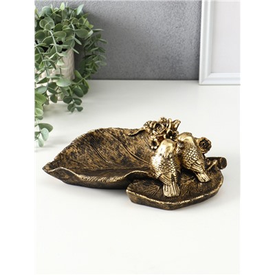 Подставка для мелочей «Птички», полистоун, 26×17×8 см, под золото