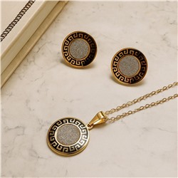 Комплект ювелирной бижутерии коллекция "Дубай" серьги и и кулон на цепочке, покрытие позолота, вставка: блестящий глиттер, арт.007.139