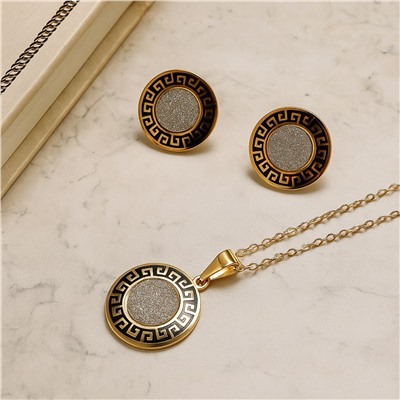 Комплект ювелирной бижутерии коллекция "Дубай" серьги и и кулон на цепочке, покрытие позолота, вставка: блестящий глиттер, арт.007.139