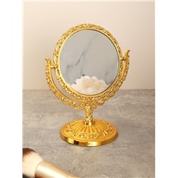 Зеркало настольное ажурное двустороннее 17,5 см круглое / YDW-03 /уп 72/золото