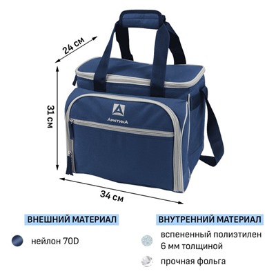 Термосумка «Арктика», с набором для пикника на 4 человека, 13.5 л, 31×34×24 см, синяя