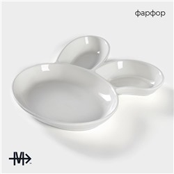 Блюдо для подачи Magistro «Ушастый зай» с двумя соусниками, 27×22.5 см, фарфор, белое