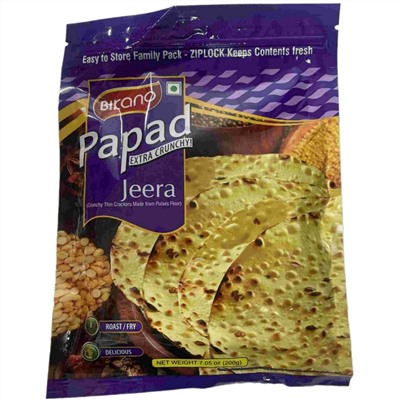 Bikano Papad Jeera Extra Crunchy / Лепешка Острая С Зирой 200 г