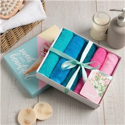 Салфетки махровые «Этель» Sweet and beautiful, 5 шт., 30×30 см, хлопок 100%
