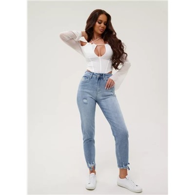 Женские джинсы МОМ с потертостями CRACPOT