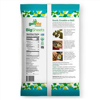 gimMe, Premium Roasted Seaweed, Big Sheets, Sea Salt , 0.92 oz (26 g)