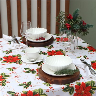 Скатерть новогодняя Доляна «В преддверии Рождества» 145×300 см, 100% п/э