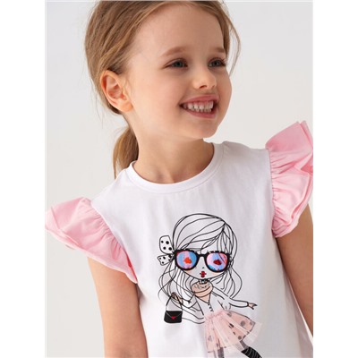 Комплект трикотажный для девочек: джемпер (футболка), шорты