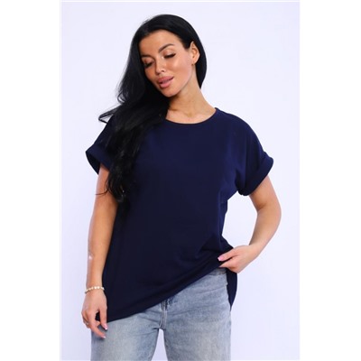 Футболка без рисунка с отворотами на рукавах, хлопок 100%, Арт. 561 (Синий)