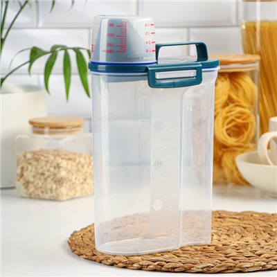 Контейнер для хранения сыпучих с дозатором, 2 кг, 17×10.5×29 см, пластик, прозрачный