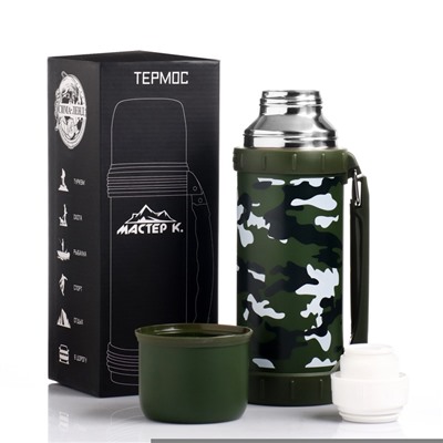 Термос Мастер К «Движение», 1.2 л, 11×29 см, с кружкой, сохраняет тепло 18 ч, нержавеющая сталь, зелёный