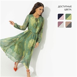 Платье приталенное на подкладе, Летящие мгновения (green, new)