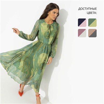 Платье приталенное на подкладе, Летящие мгновения (green, new)