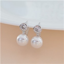 Серьги с жемчугом ювелирная бижутерия, покрытие посеребрение, вставка: фианиты и искусственный жемчуг, арт.213.587