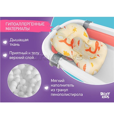 Ванночка складная с термометром и матрасиком "Киты", розовая