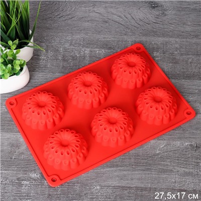 Форма для выпечки 6 ячеек силиконовая Цветы 3 см / HL-311 /уп 200/ 0.96/ 26*18*3
