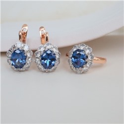 Комплект ювелирной бижутерии коллекция "Дубай" серьги и кольцо 17 р, покрытие позолота, вставка: фианиты, цвет: прозрачный и синий, арт.213.968-17