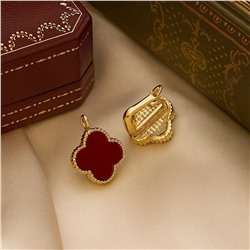 Серьги клевер бордовые, цвет покрытия лимонная позолота, арт.313.220